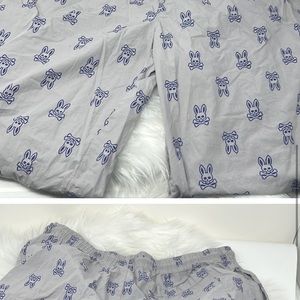 Psycho Bunny pajamas Pants Men’s XL blue bunnies Logo Allover Print Button Fly